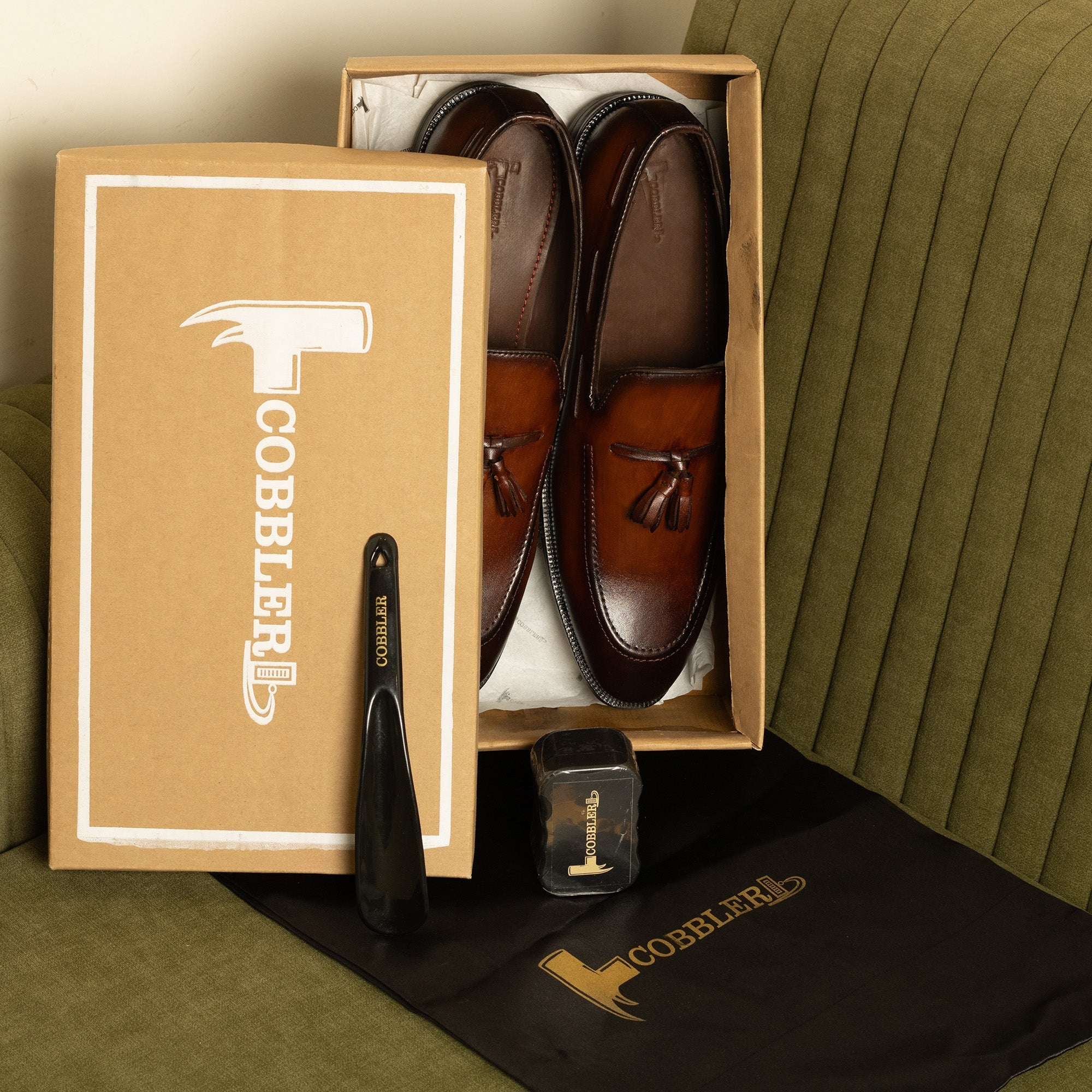 Cobbler India Hand-Painted Brown Tassel Loafers for Men – Premium Dress Shoes