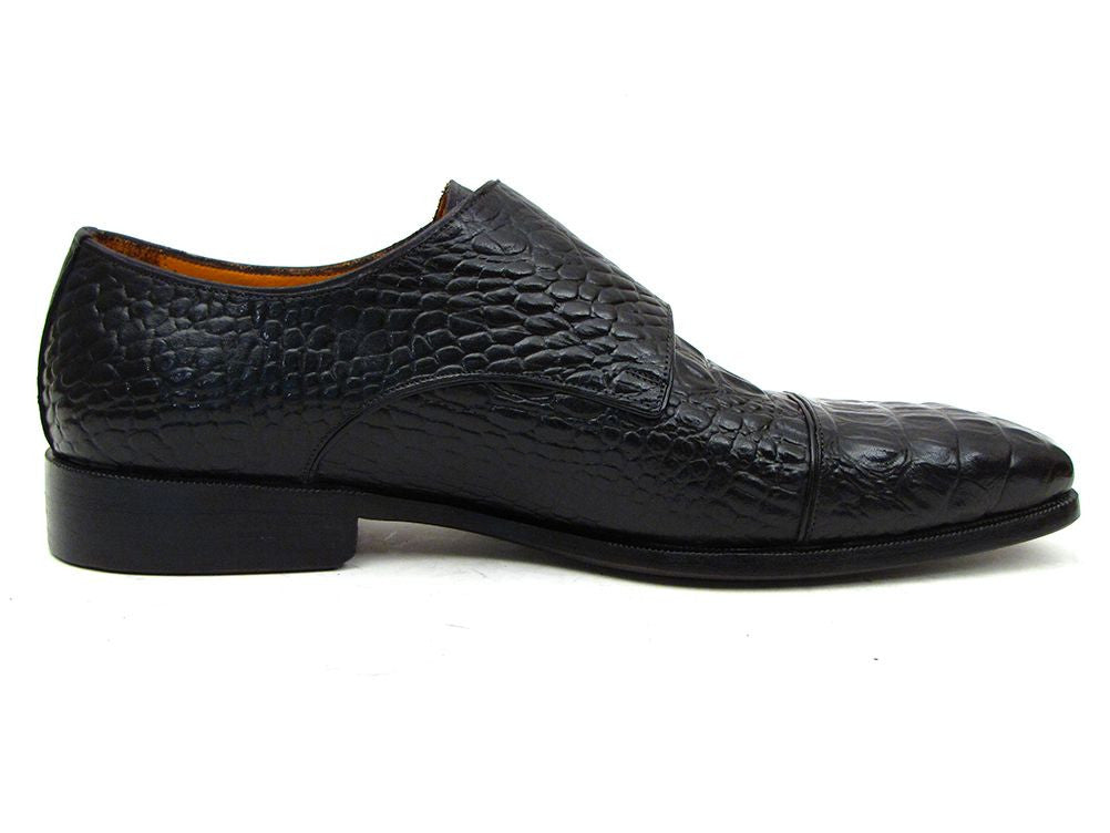 Cobbler India Men's Double Monkstraps Black Crocodile Embossed Calfskin