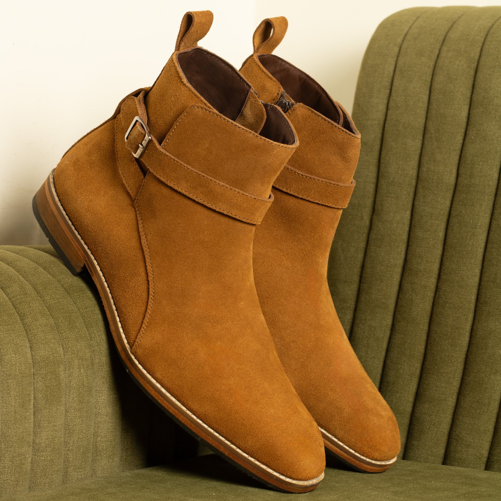Cobbler India Alon Jodhpur Boots – Handcrafted Tan Suede Leather Boots for Men