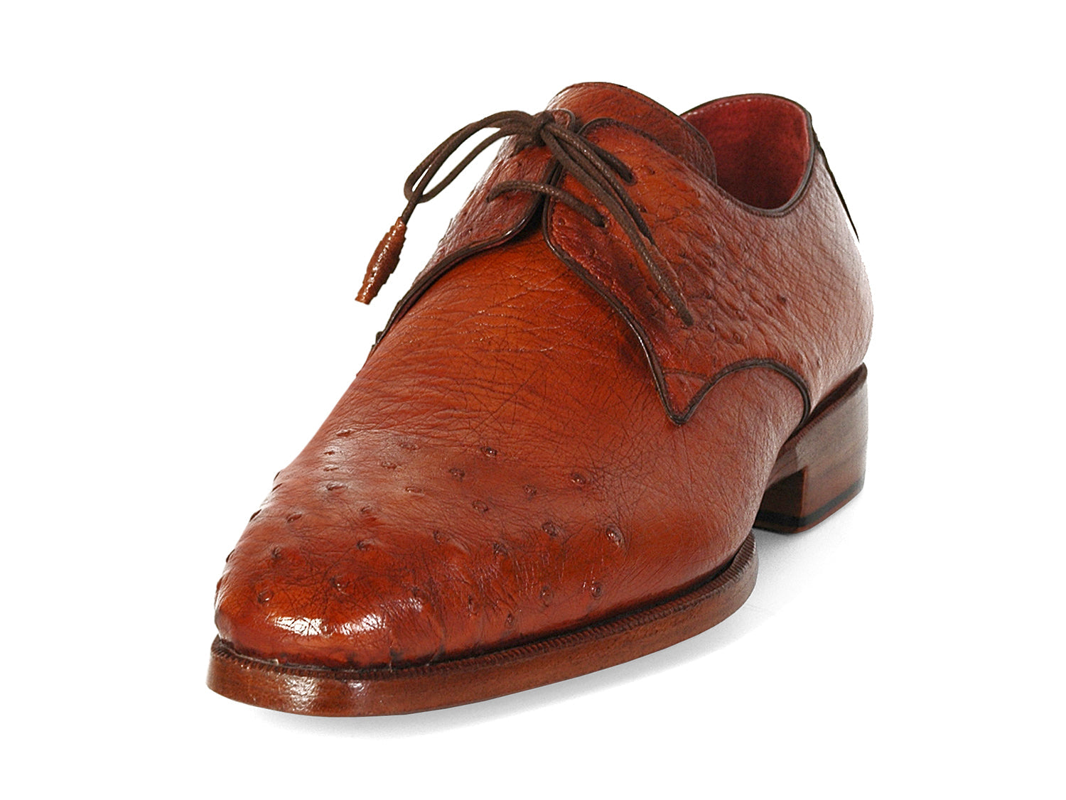 Cobbler India Men's Tobacco Color Genuine Ostrich Leather Upper Derby Shoes