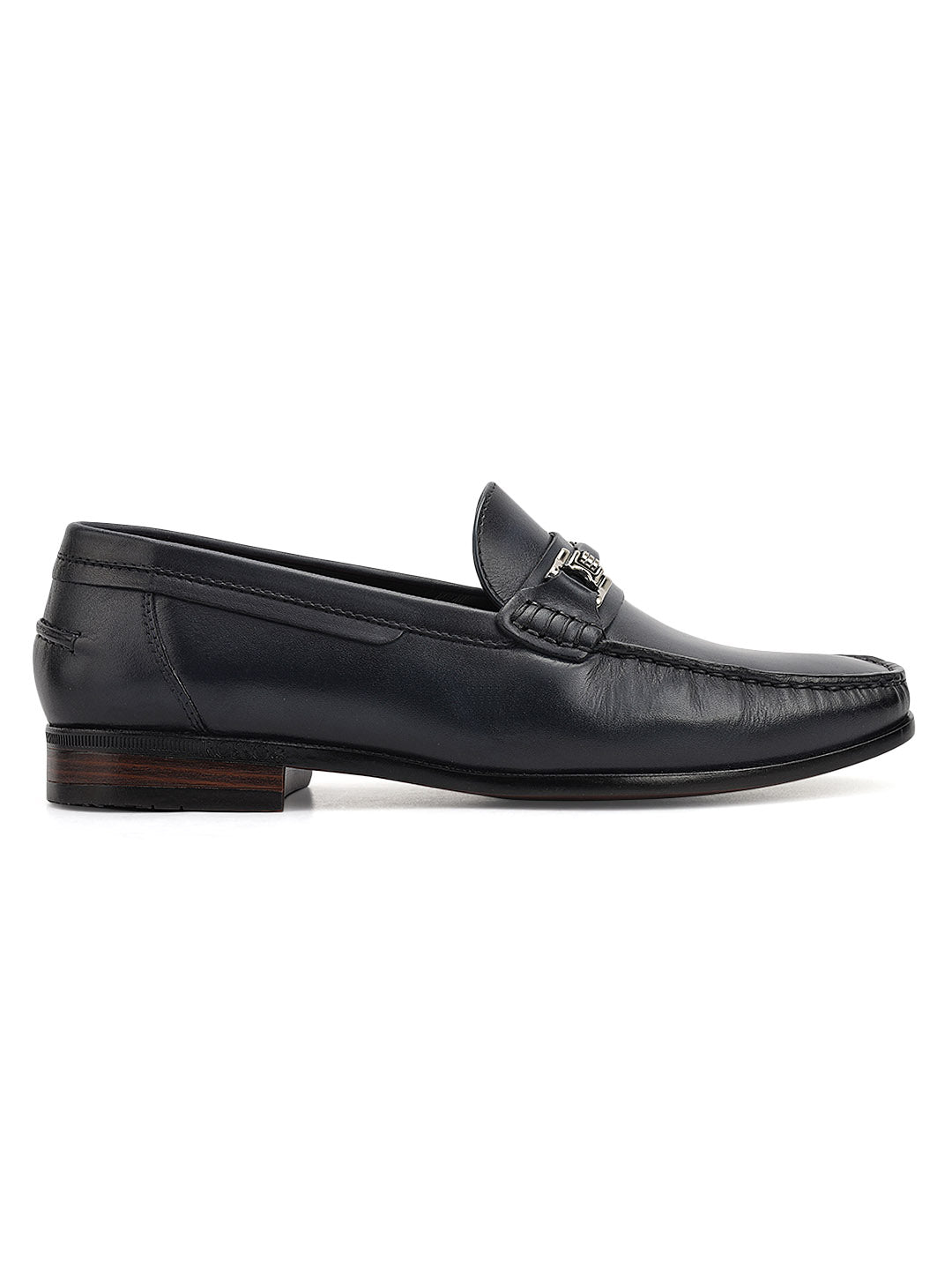 Cobbler India Blue Leather Loafers With Panel On Top