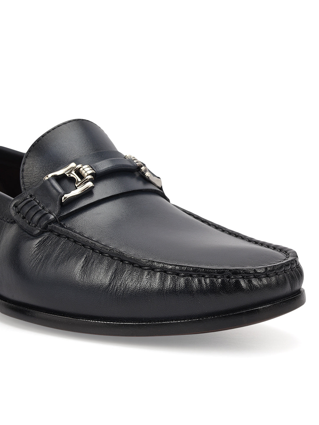 Cobbler India Blue Leather Loafers With Panel On Top