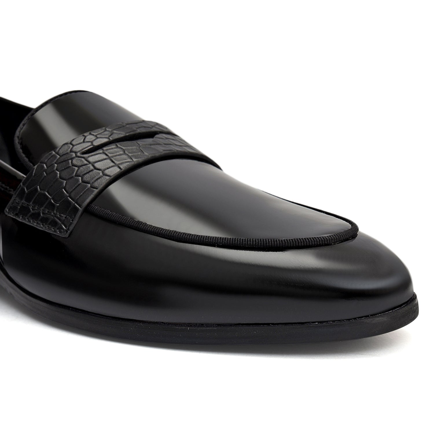 Cobbler India Black Croco Trim Loafers