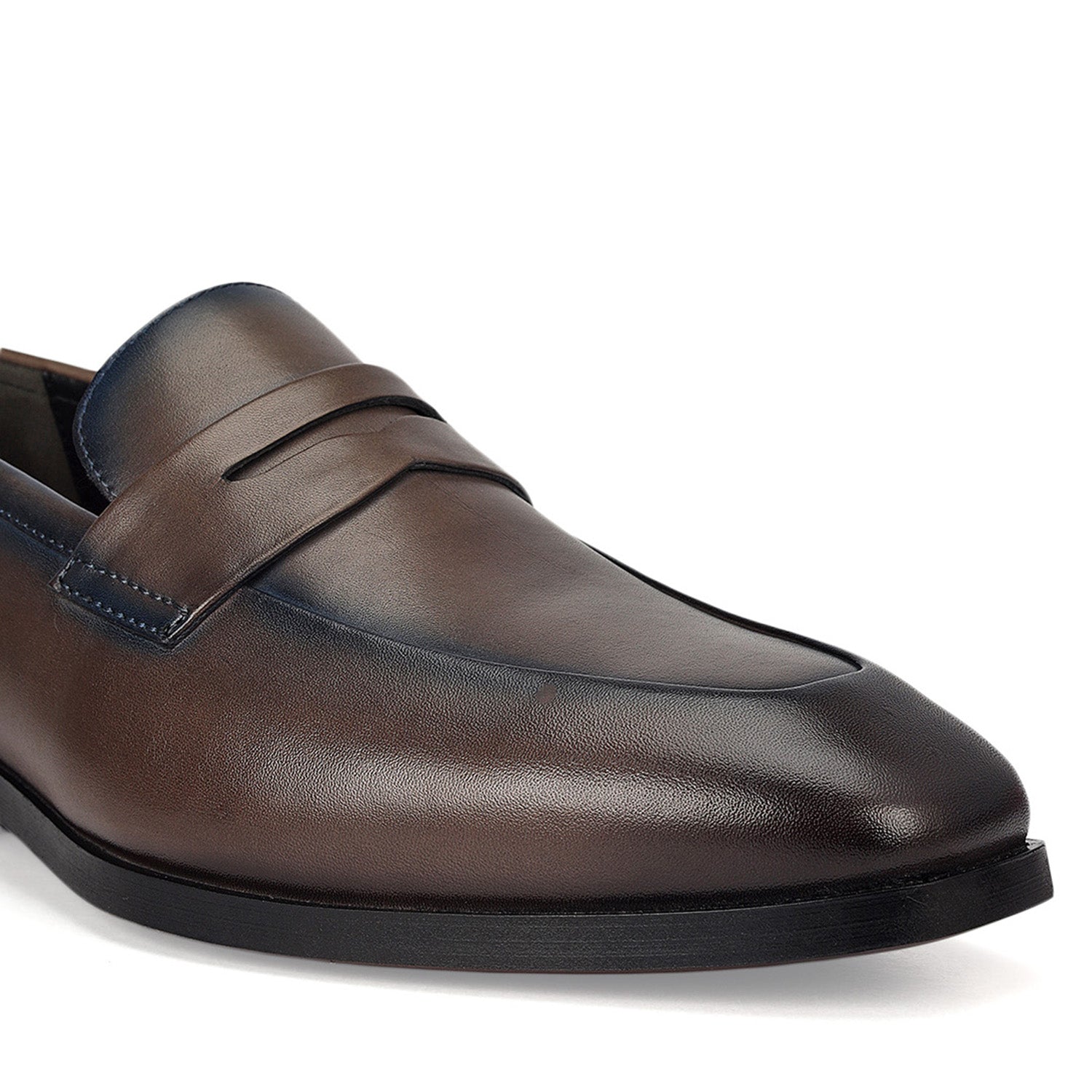 Cobbler India Grey Leather Loafers With Panel