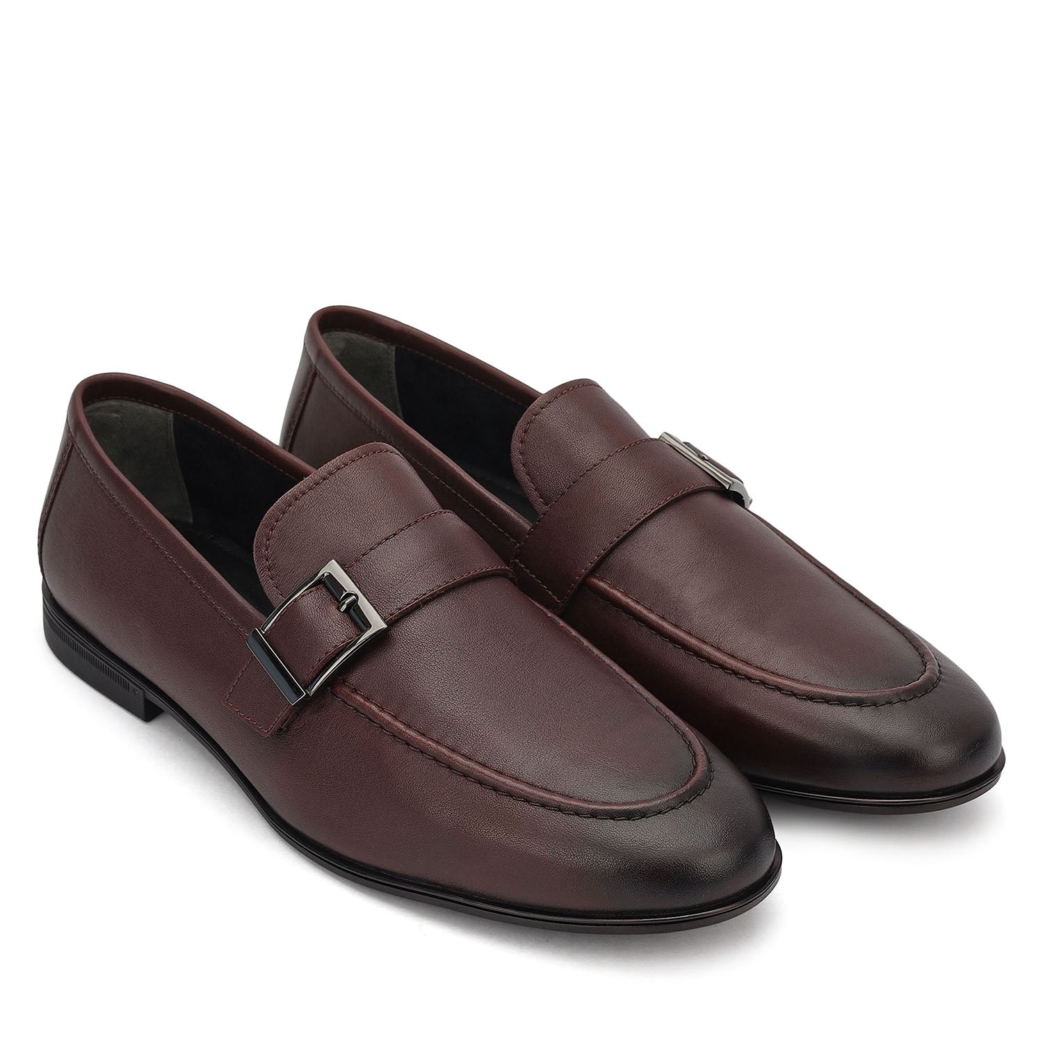 Cobbler India Burgundy Leather Loafers With Buckle Detail