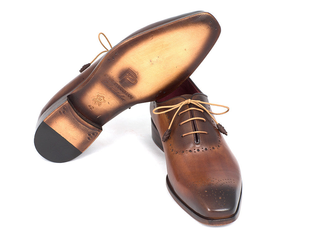 Cobbler India Men's Brown & Camel Medallion Toe Oxfords