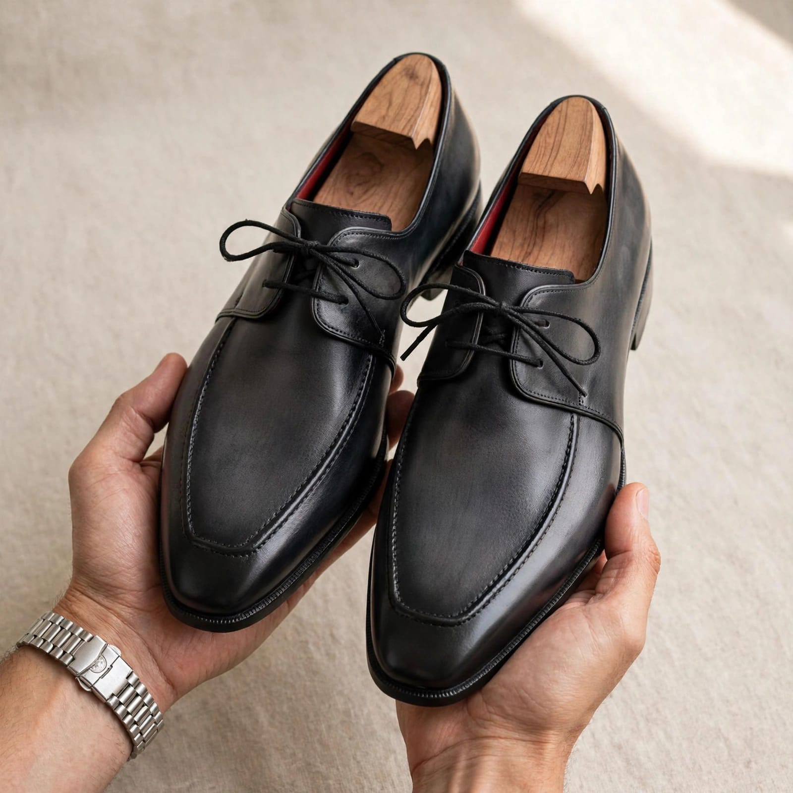 The House Of Cobbler Gray & Black Apron Derby Shoes For Men