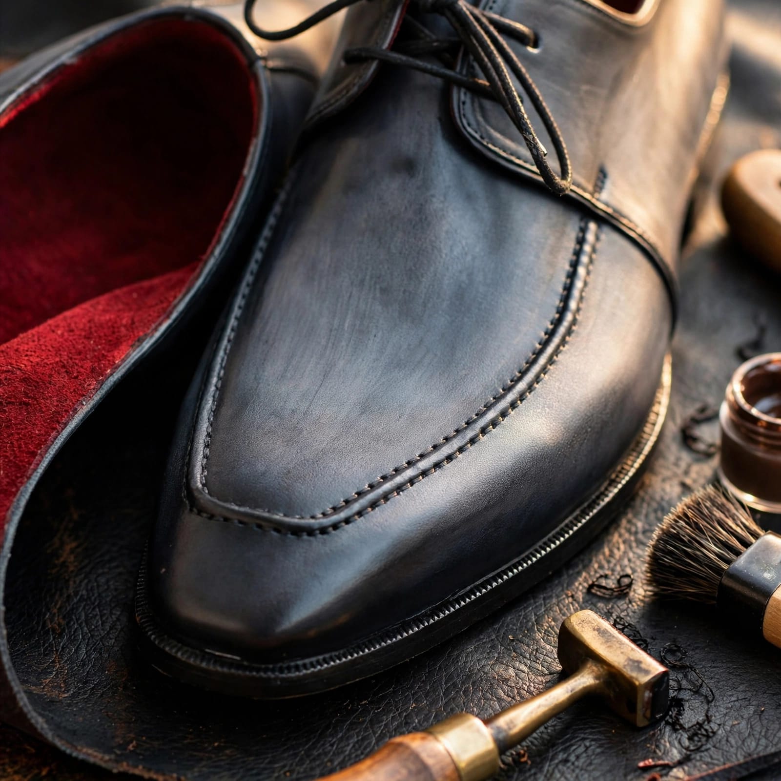 The House Of Cobbler Gray & Black Apron Derby Shoes For Men
