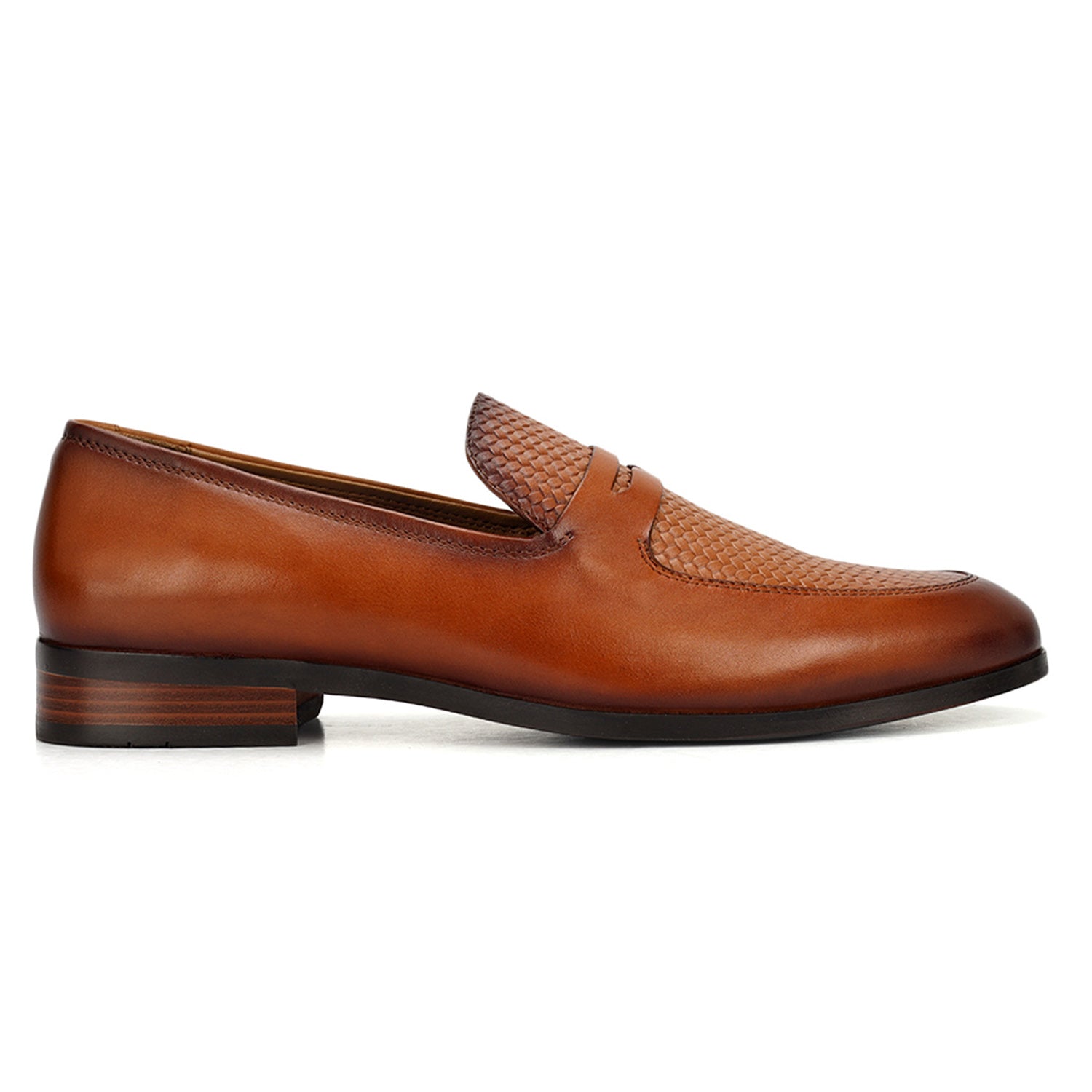 Cobbler India Tan Matte Textured Leather Loafers