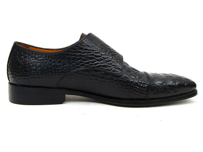 Cobbler India Men's Double Monkstraps Black Crocodile Embossed Calfskin