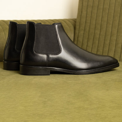 Cobbler India Black Leather Square Toe Chelsea Boots for Men – Slip-On Comfort