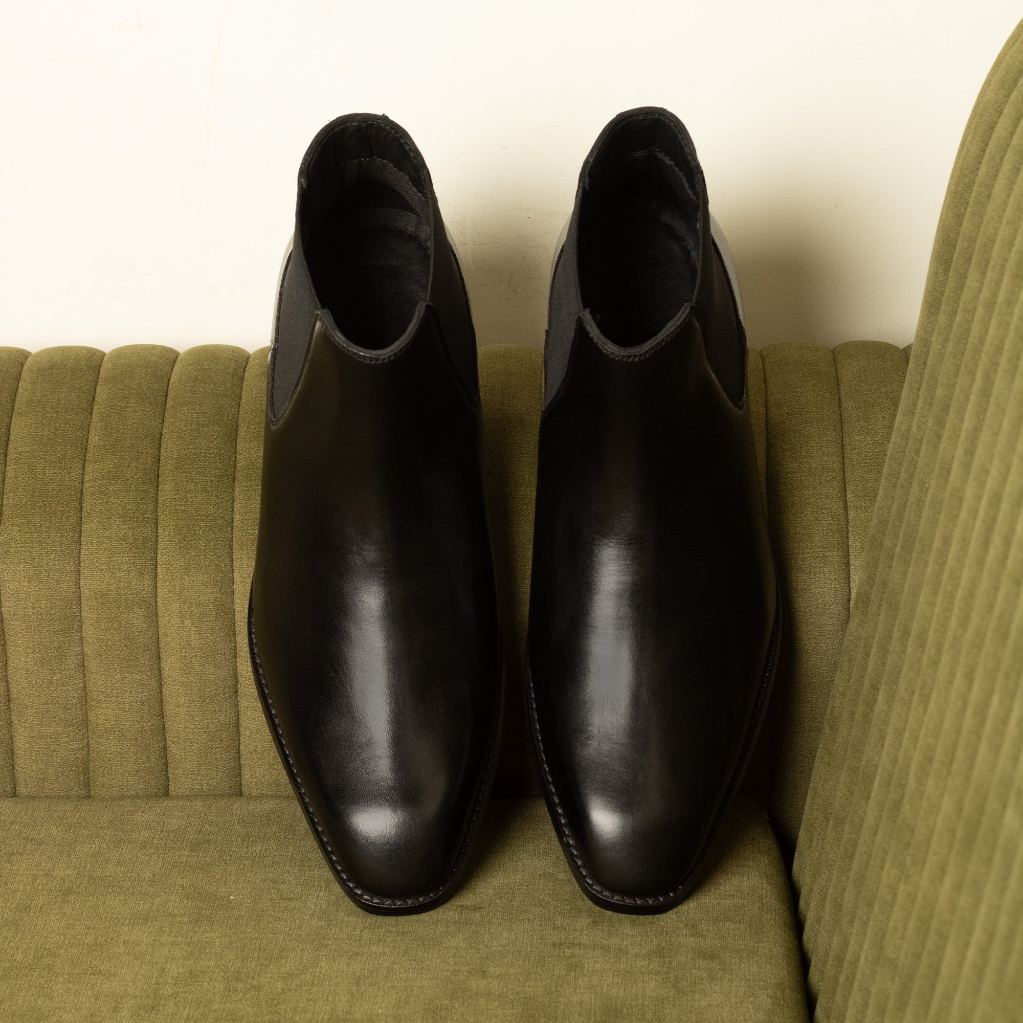 Cobbler India Black Leather Square Toe Chelsea Boots for Men – Slip-On Comfort