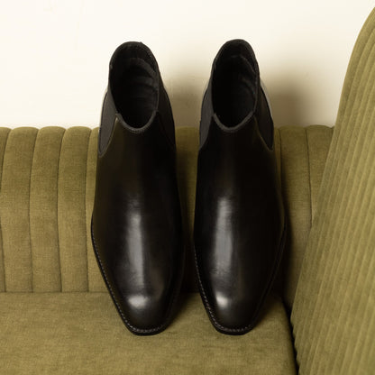 Cobbler India Black Leather Square Toe Chelsea Boots for Men – Slip-On Comfort