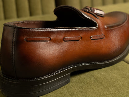 Cobbler India Hand-Painted Brown Tassel Loafers for Men – Premium Dress Shoes