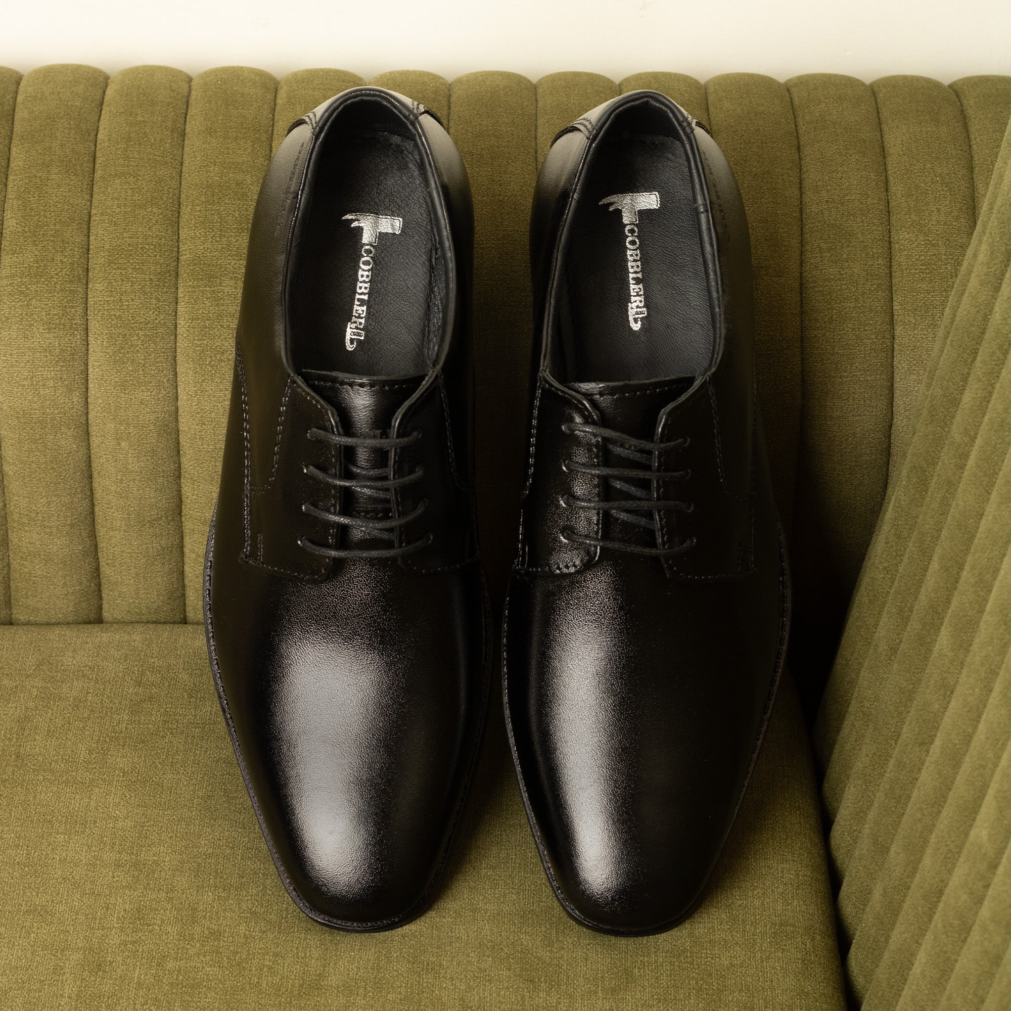 Cobbler India Men’s Black Leather Derby Shoes – Classic, Stylish & Comfortable