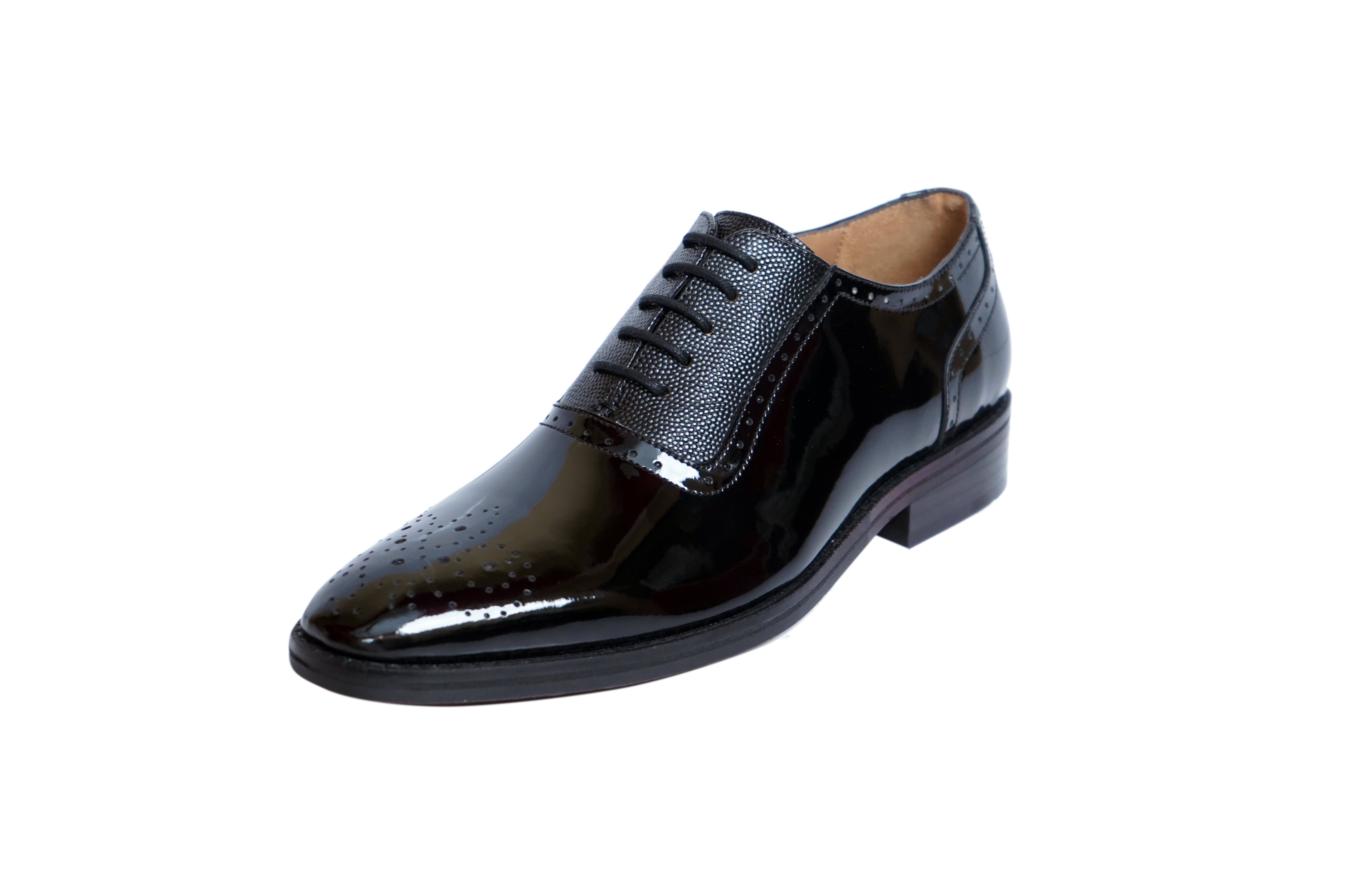 Cobbler India Men’s Black Patent Oxfords – Luxury Brogues for Formal Wear