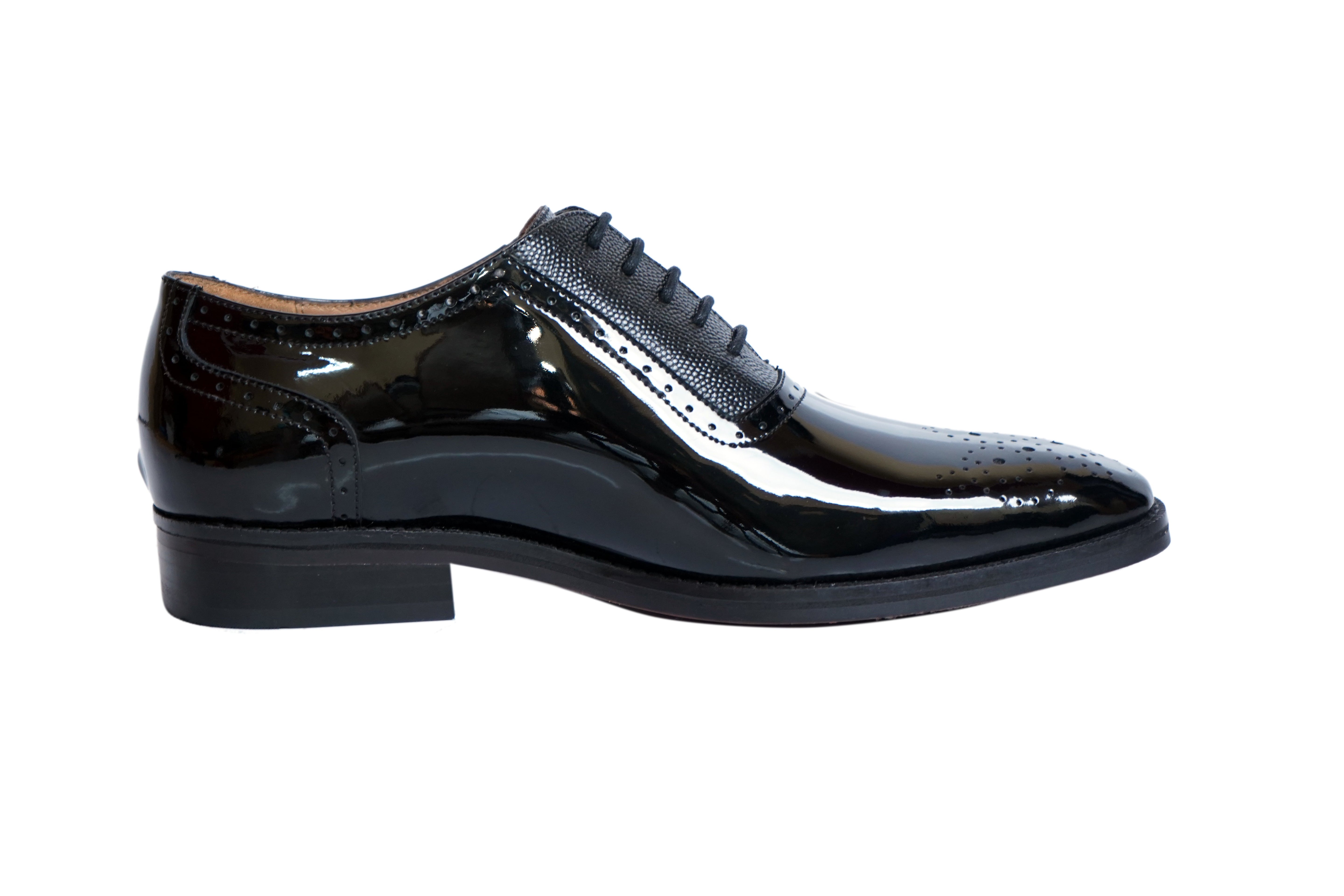 Cobbler India Men’s Black Patent Oxfords – Luxury Brogues for Formal Wear