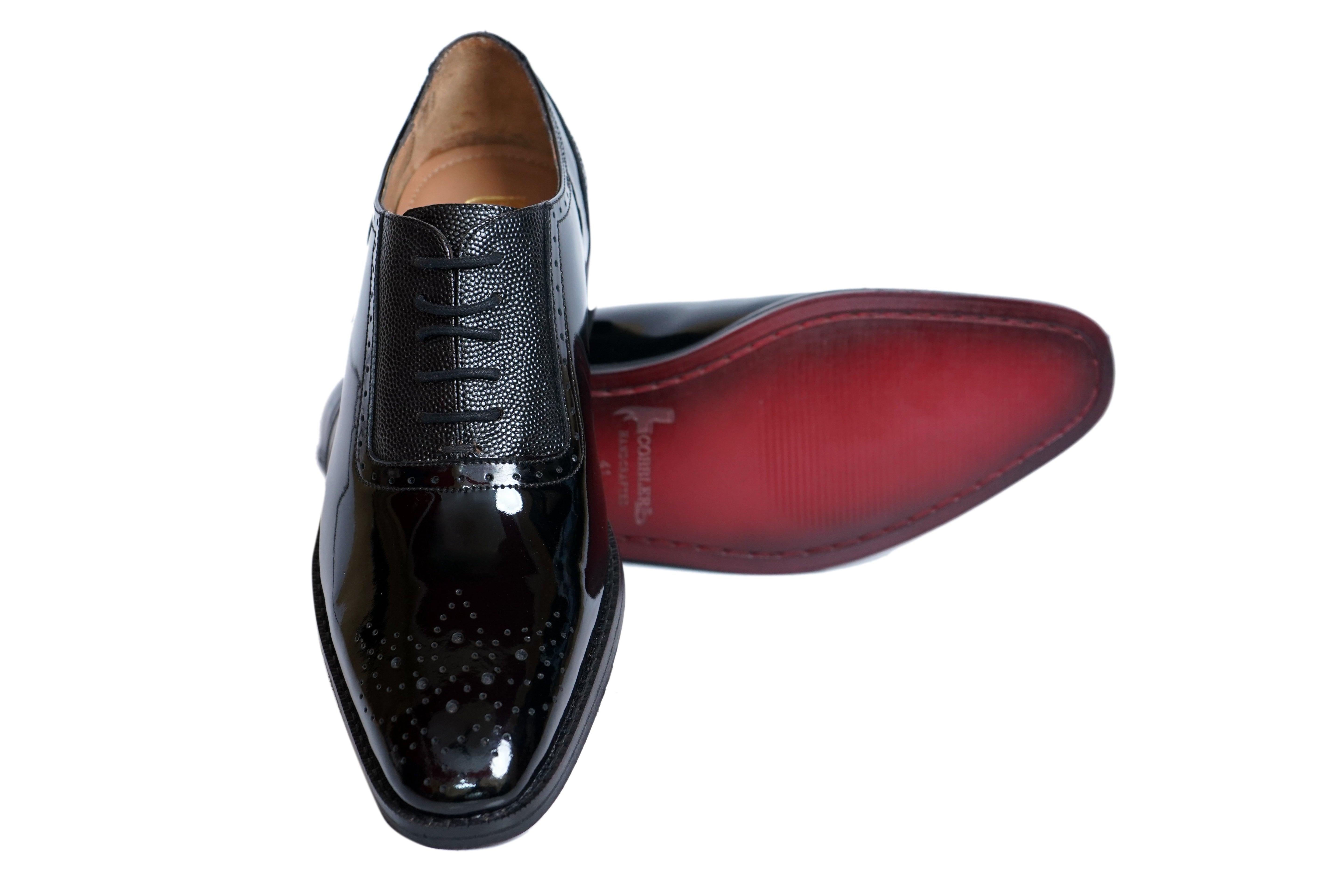 Cobbler India Men’s Black Patent Oxfords – Luxury Brogues for Formal Wear