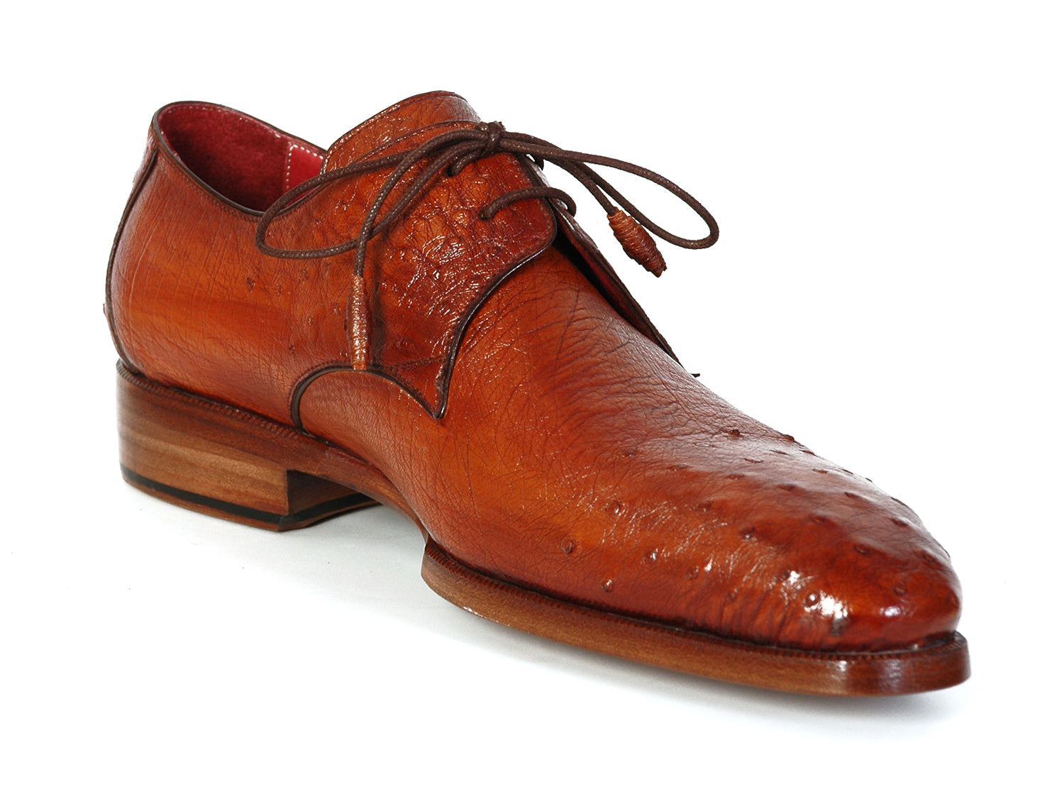 Cobbler India Men's Tobacco Color Genuine Ostrich Leather Upper Derby Shoes