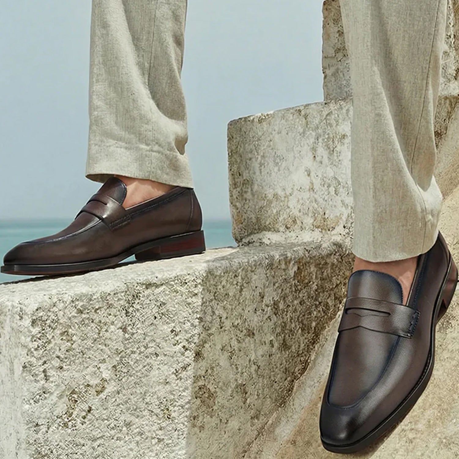 Cobbler India Grey Leather Loafers With Panel