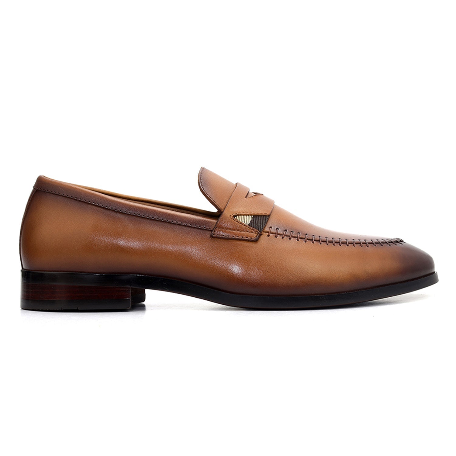Cobbler India Tan Leather Loafers With Top Panel
