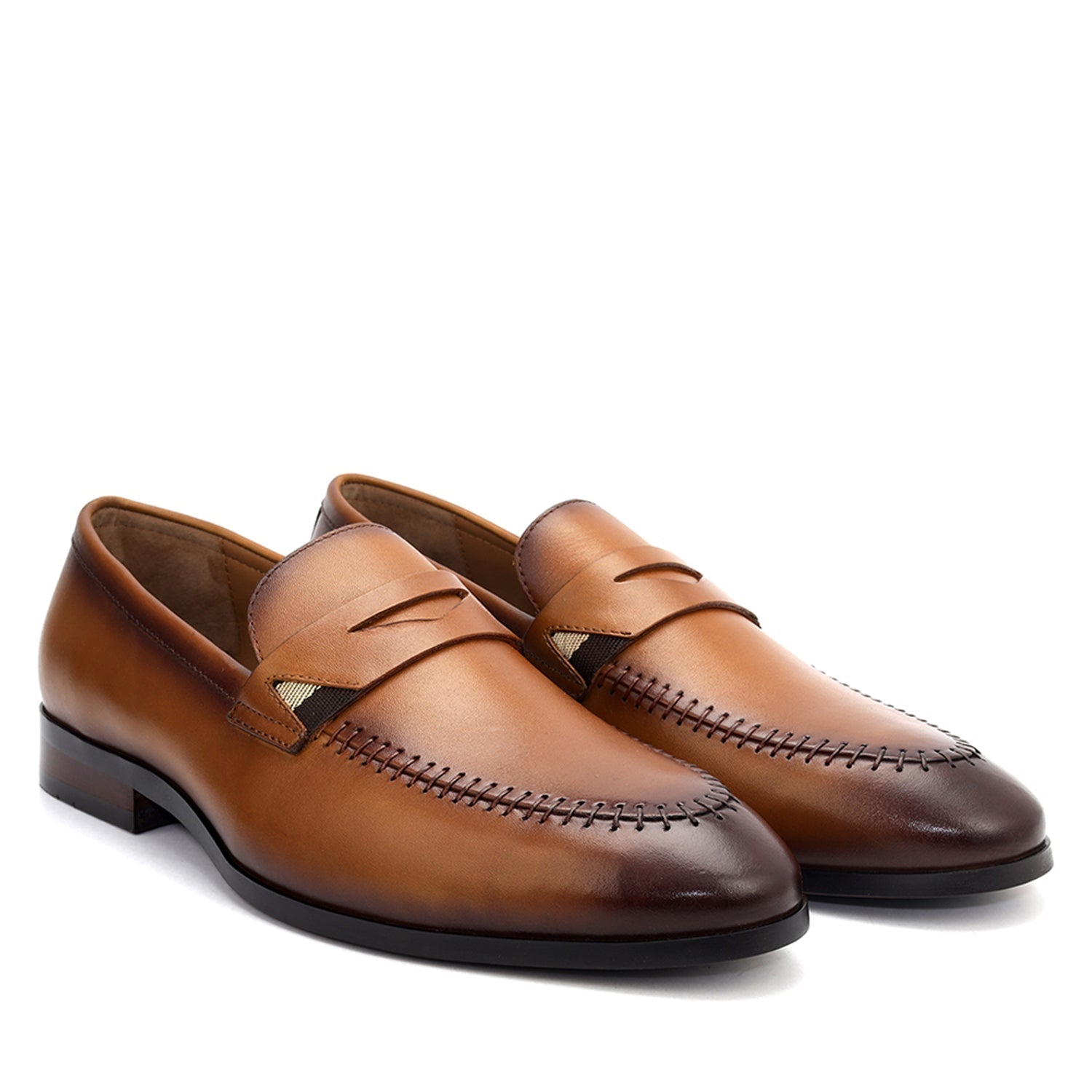 Cobbler India Tan Leather Loafers With Top Panel