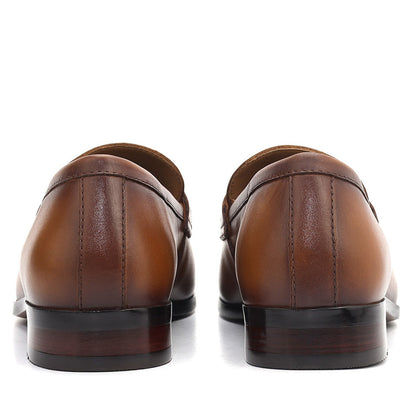Cobbler India Tan Leather Loafers With Top Panel