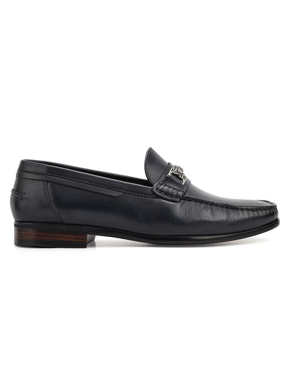 Cobbler India Blue Leather Loafers With Panel On Top