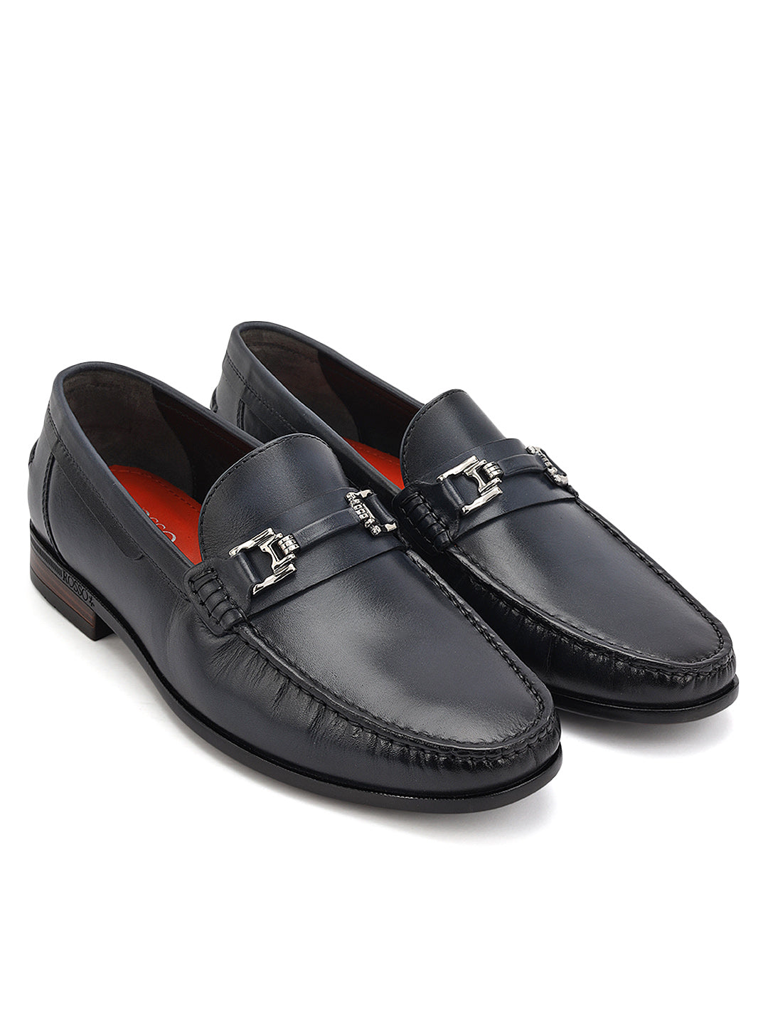 Cobbler India Blue Leather Loafers With Panel On Top