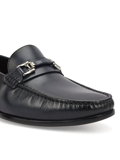 Cobbler India Blue Leather Loafers With Panel On Top