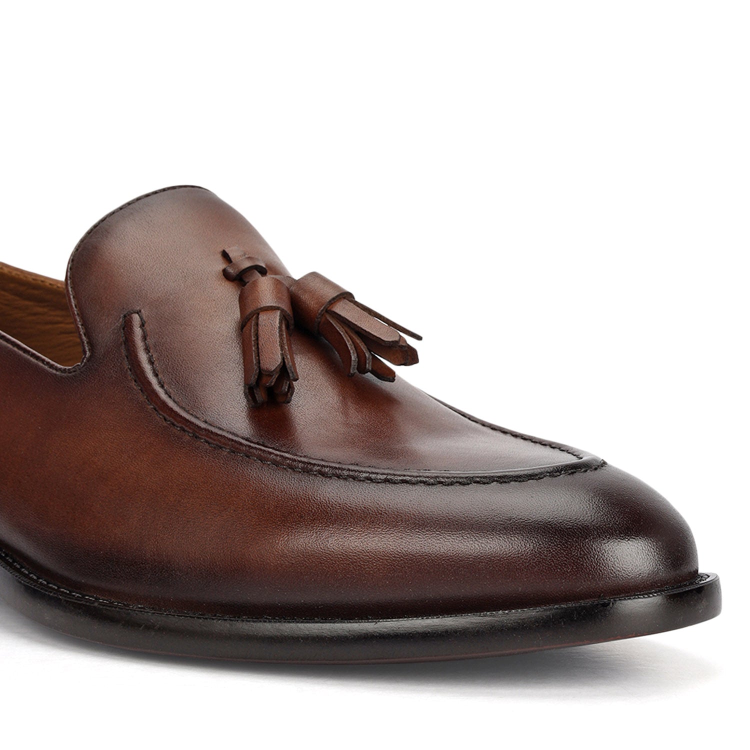 Cobbler India Brown Leather Loafers With Tassels