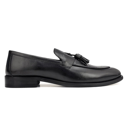Cobbler India Black Croco Textured Loafers With Tassels