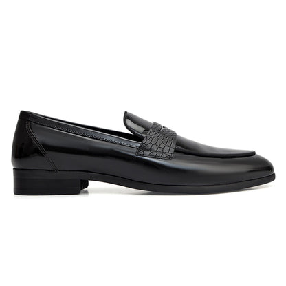 Cobbler India Black Croco Trim Loafers