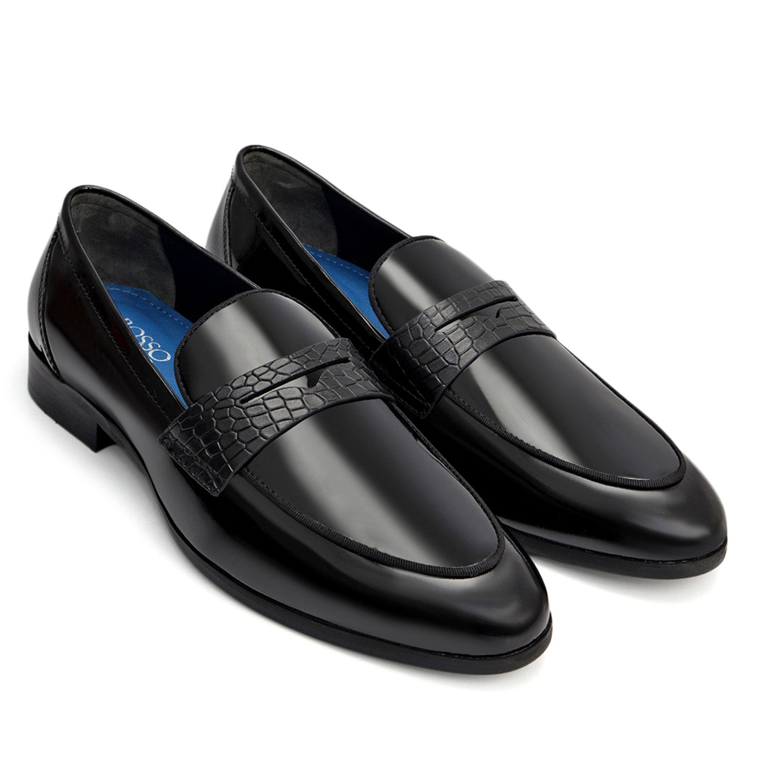 Cobbler India Black Croco Trim Loafers