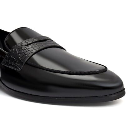 Cobbler India Black Croco Trim Loafers