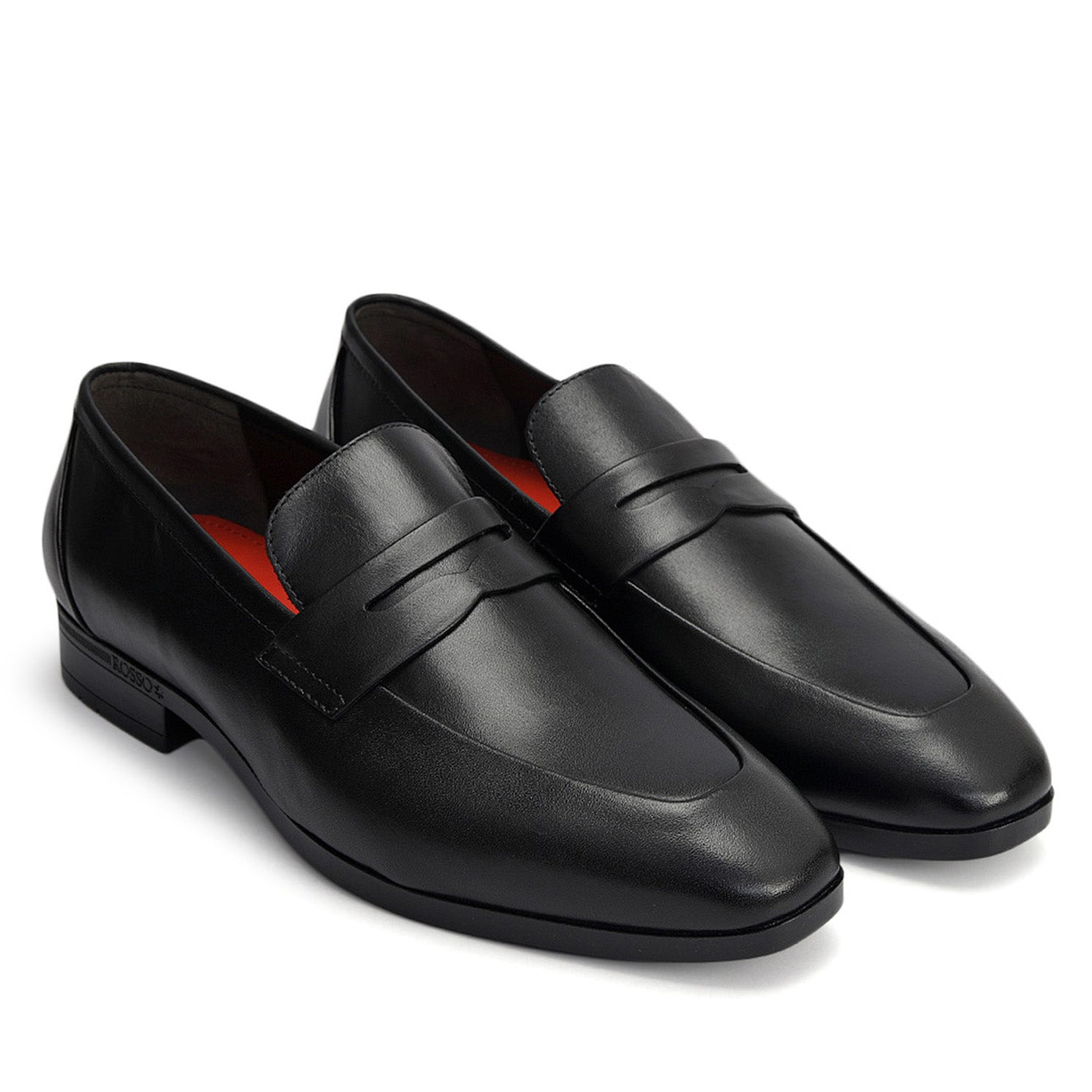 Cobbler India Black Leather Loafers With Panel