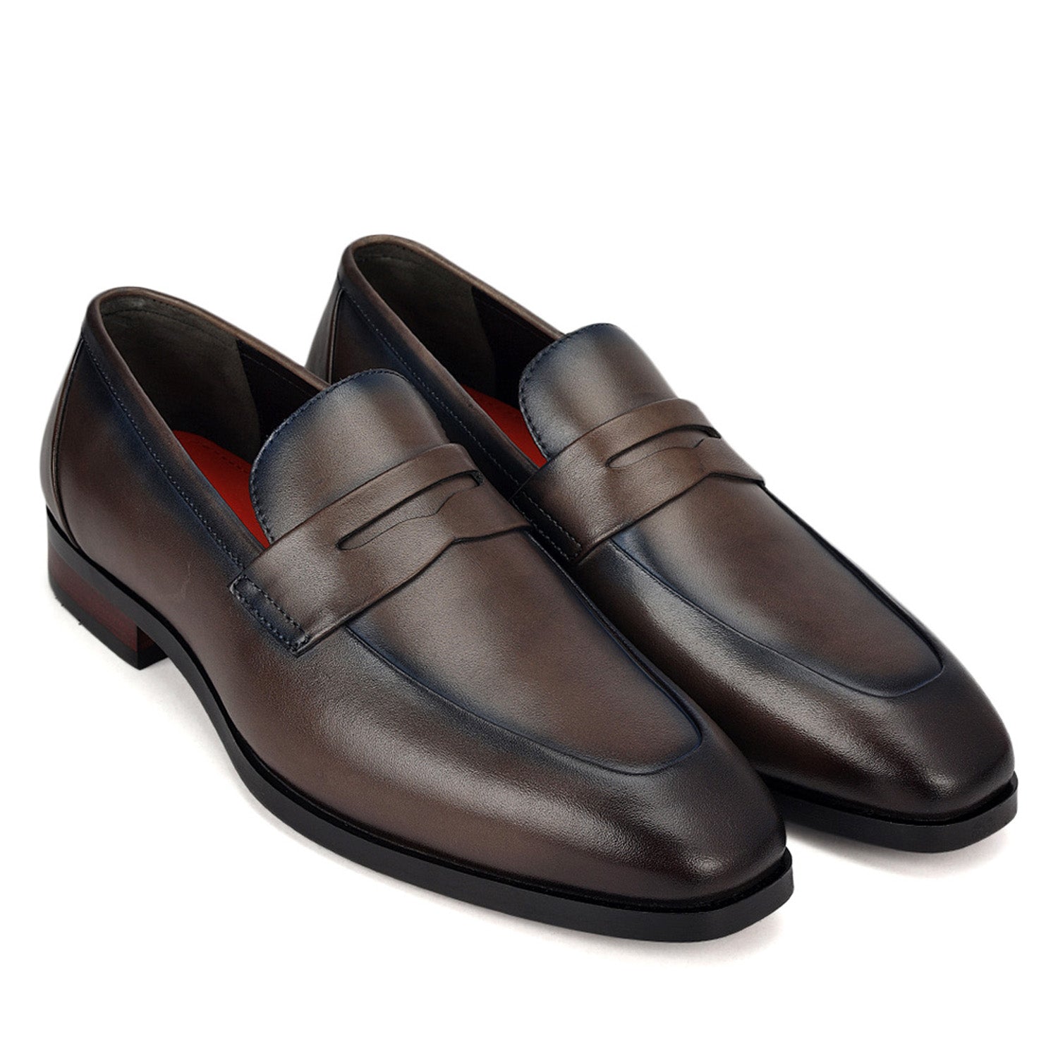 Cobbler India Grey Leather Loafers With Panel