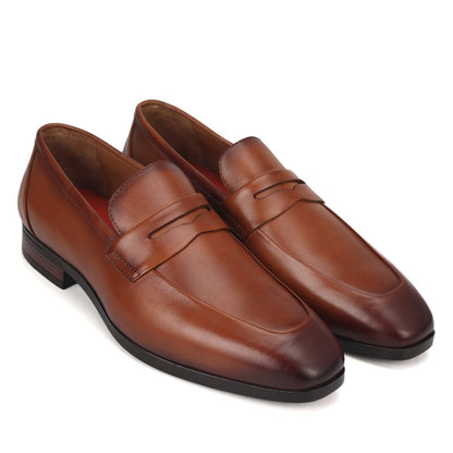 Cobbler India Tan Leather Loafers With Panel
