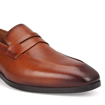 Cobbler India Tan Leather Loafers With Panel