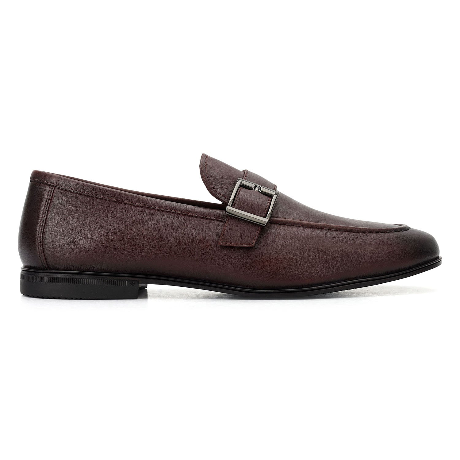 Cobbler India Burgundy Leather Loafers With Buckle Detail