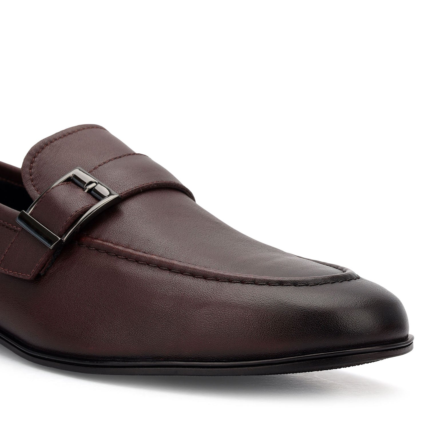 Cobbler India Burgundy Leather Loafers With Buckle Detail