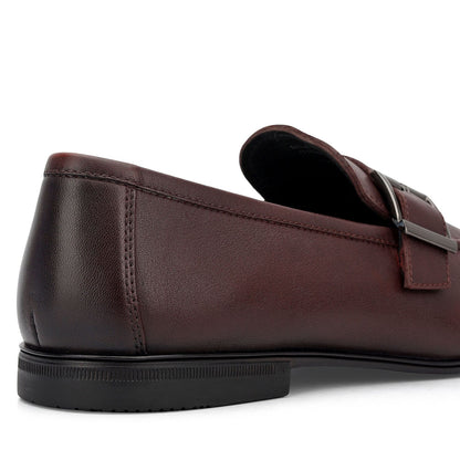 Cobbler India Burgundy Leather Loafers With Buckle Detail