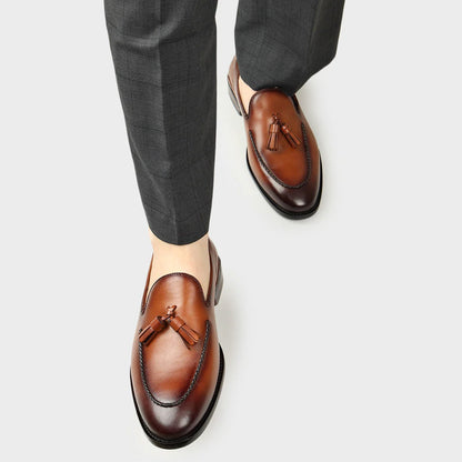 Cobbler India Tan Loafers With Tassels