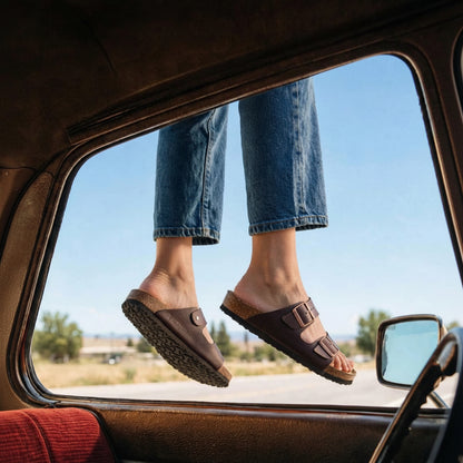 Premium Two-Strap Cork Footbed Slip-On Sandals