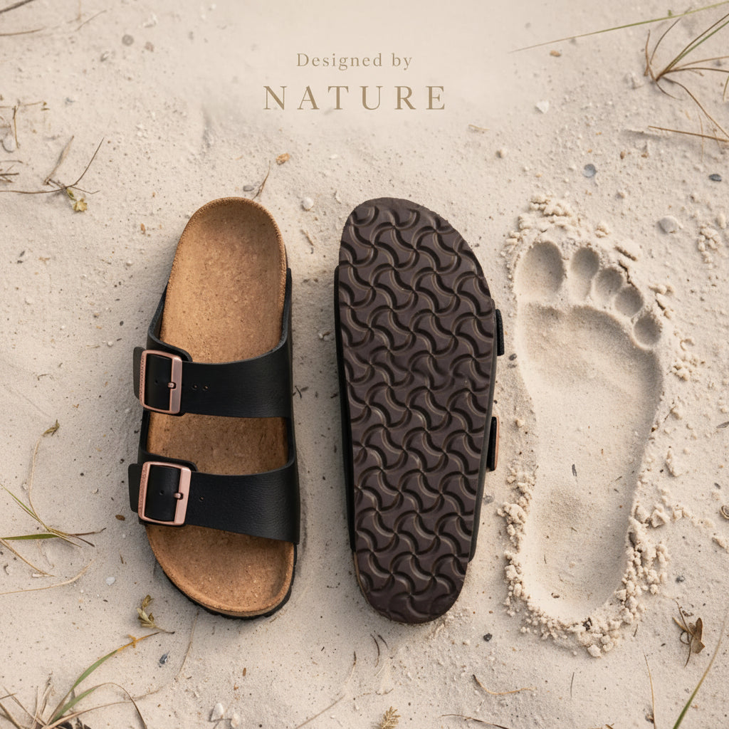 Premium Two-Strap Cork Footbed Slip-On Sandals