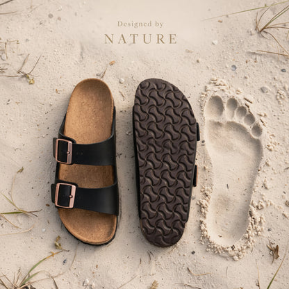 Premium Two-Strap Cork Footbed Slip-On Sandals