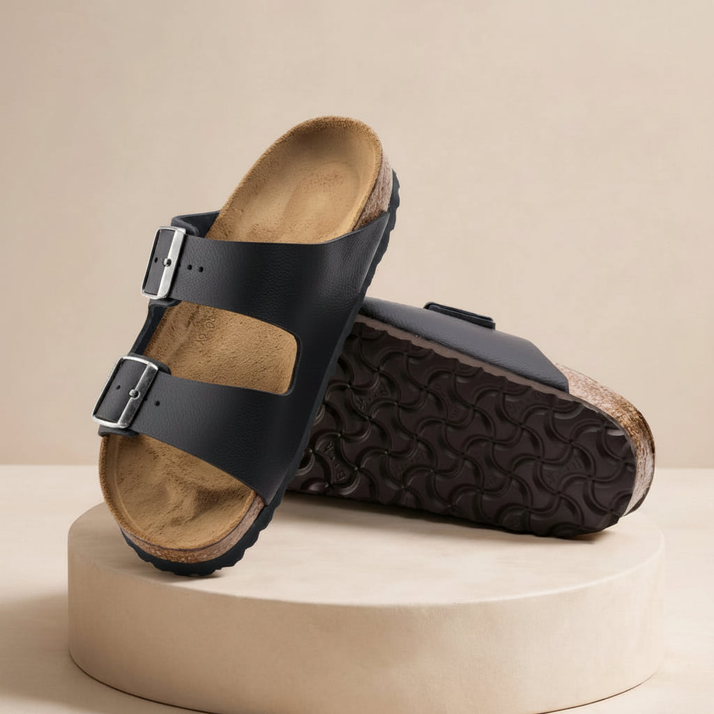 Premium Two-Strap Cork Footbed Slip-On Sandals