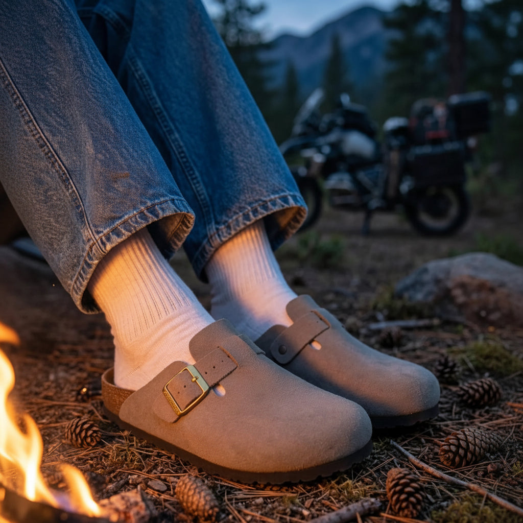 Premium Suede Cork Footbed Slip-On Clogs