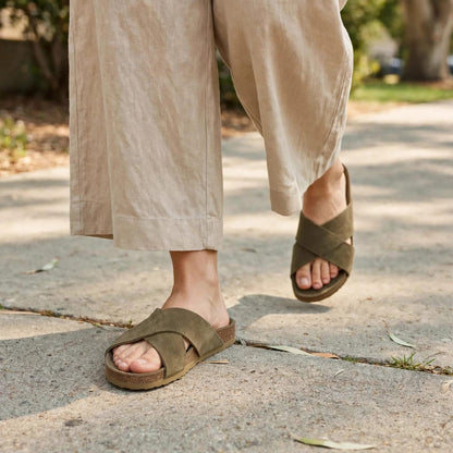 Premium Suede Cork Footbed Slip-On Sandals