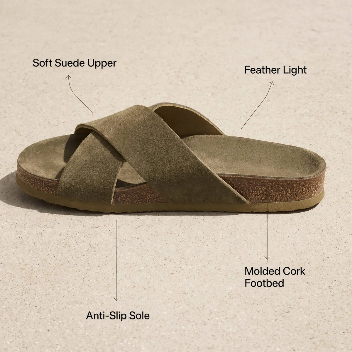 Premium Suede Cork Footbed Slip-On Sandals